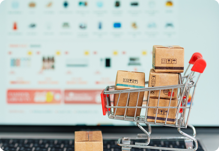 Shopping trolley containing ecommerce parcels